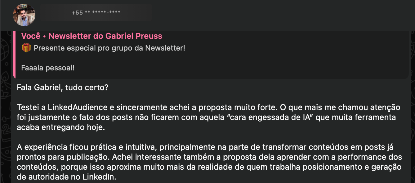 Mensagem de cliente sobre o LinkedAudience